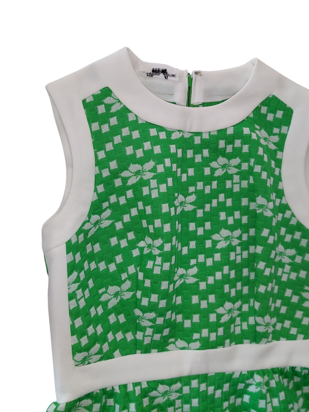 Vintage Green and White Sleeveless Midi Dress - Picture 2 of 10